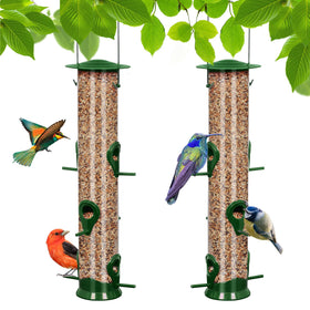 MIXXIDEA green 6-port bird feeder for outdoor use attracts multiple birds.