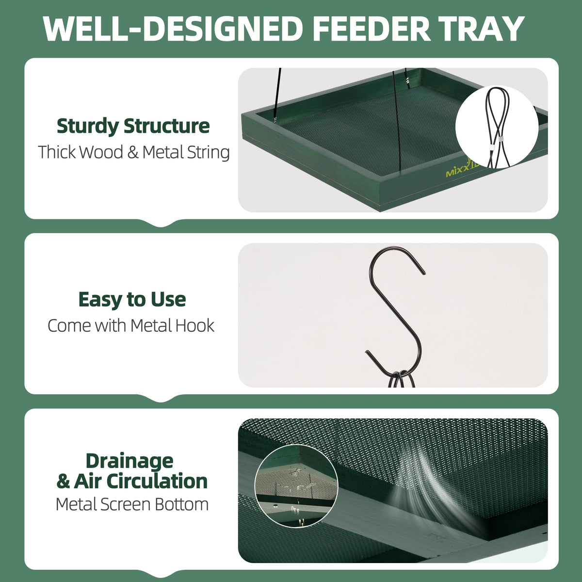 MIXXIDEA green hanging feeder suits gardens and patios with natural wood aesthetic