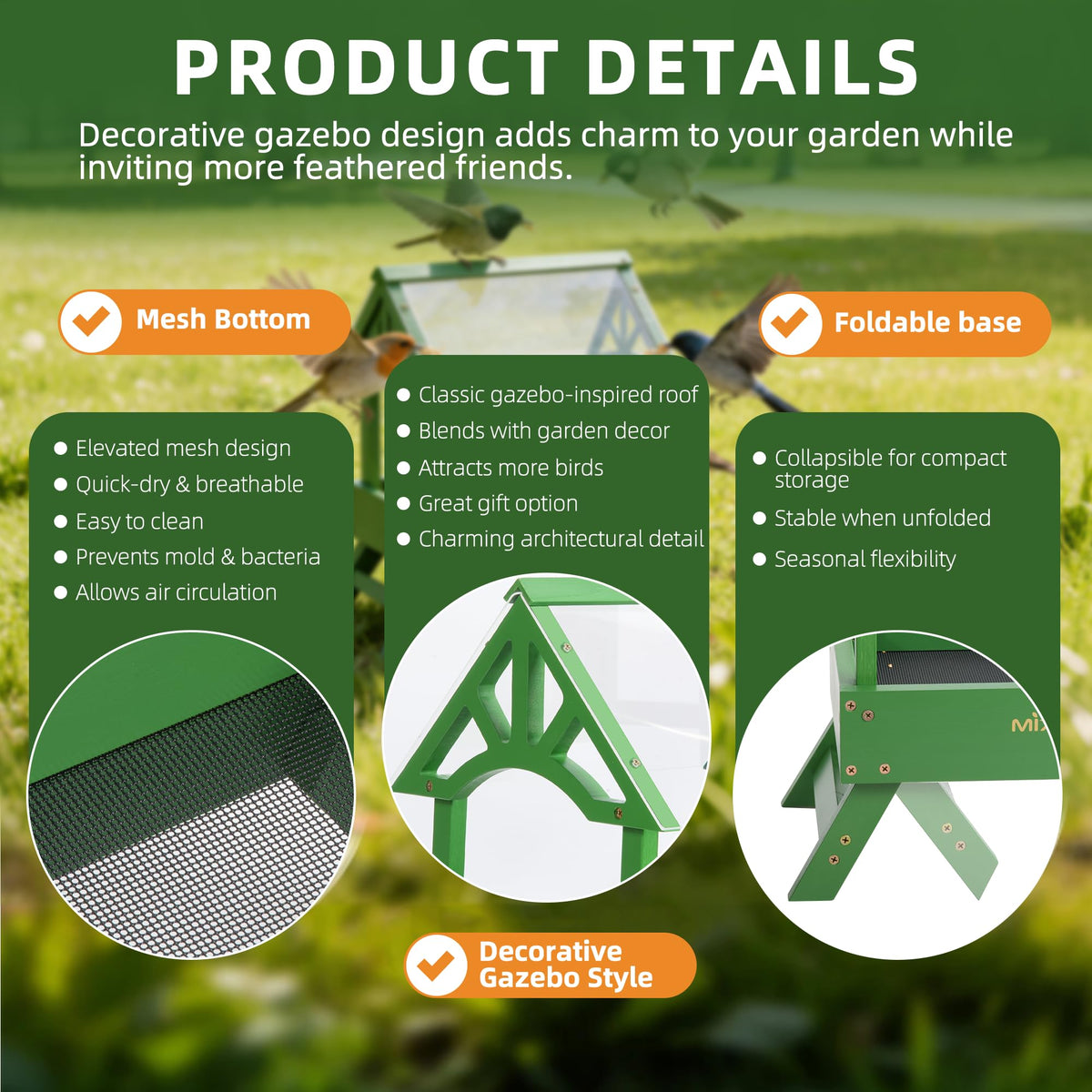 MIXXIDEA easy-assembly feeder for quick yard installation.