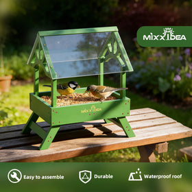 MIXXIDEA ground feeder with mesh-bottom drainage keeps seeds dry.