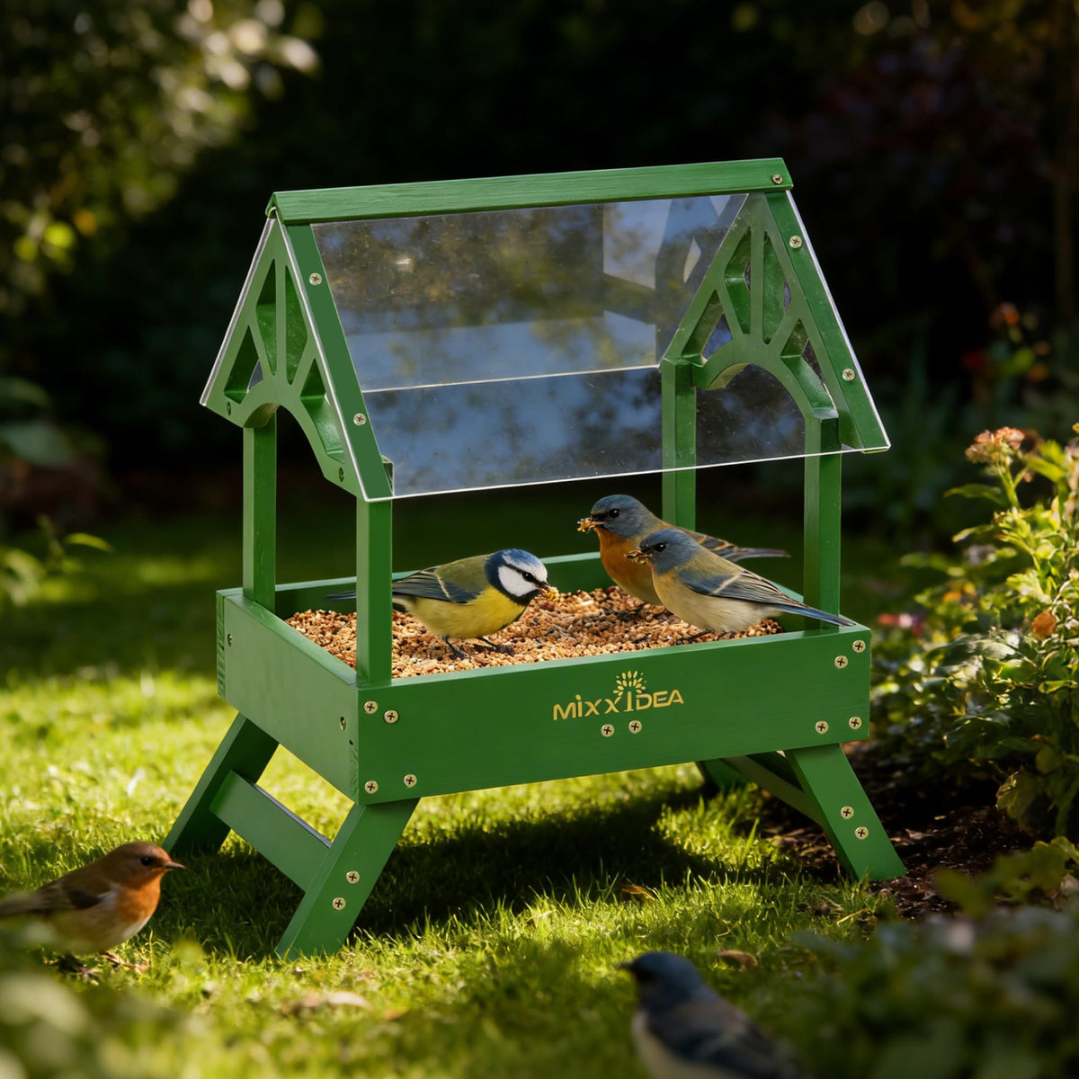 MIXXIDEA ground feeder doubles as charming outdoor decor.