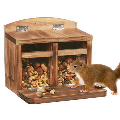 MIXXIDEA large squirrel feeder house front view shows a sturdy outdoor feeder for backyard wildlife.
