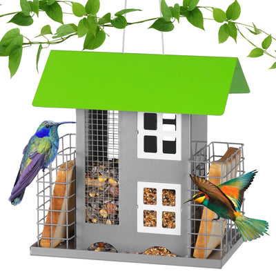 MIXXIDEA metal bird feeder outdoors green attracts diverse birds with versatile seed and suet options