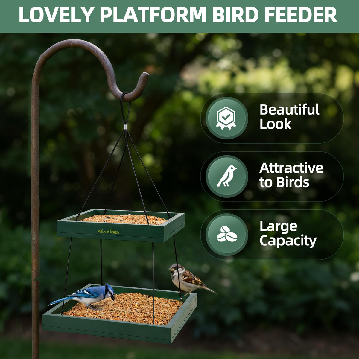 MIXXIDEA outdoors bird feeder includes strong nails for corn and squirrel treats
