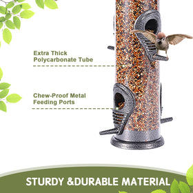 MIXXIDEA outdoor hanging feeder measures five by five by twenty inches.