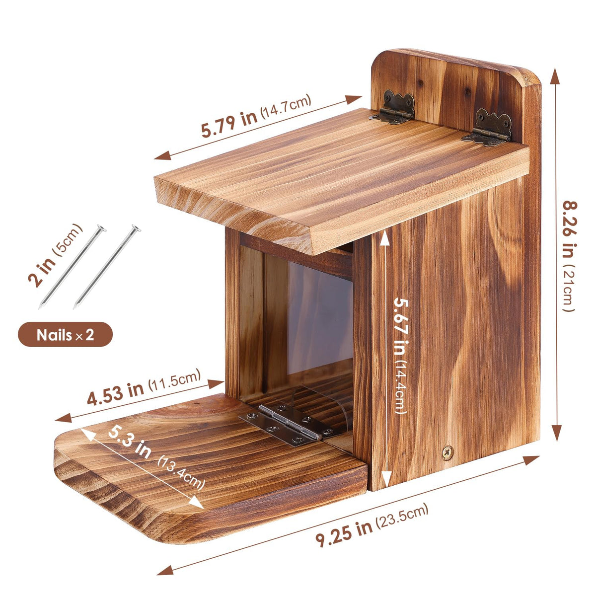 MIXXIDEA Squirrel Feeder Box round-square-design enhances garden aesthetics while feeding.