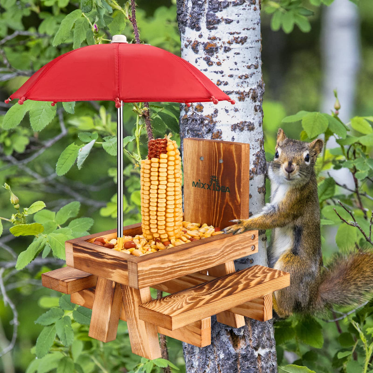 MIXXIDEA Squirrel Feeder corn cob holder keeps food secure.