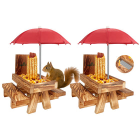 MIXXIDEA Squirrel Feeder Picnic Table with Umbrella provides a ready-made dining spot for backyard squirrels.