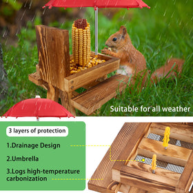 MIXXIDEA Squirrel Feeder sturdy wood frame endures outdoor weather.