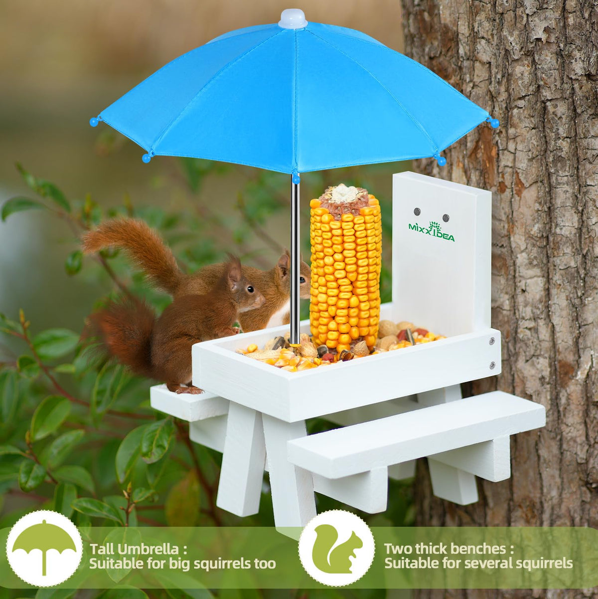 MIXXIDEA Squirrel Feeder Table food screw area keeps food steady