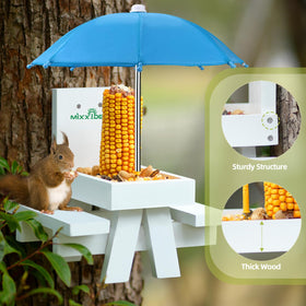MIXXIDEA Squirrel Feeder Table installation on tree demonstrates easy mounting