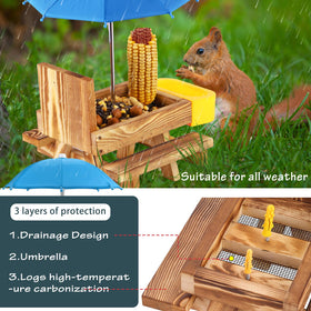 MIXXIDEA Squirrel Feeder Table with Picnic Benches provides roomy seating for visitors.