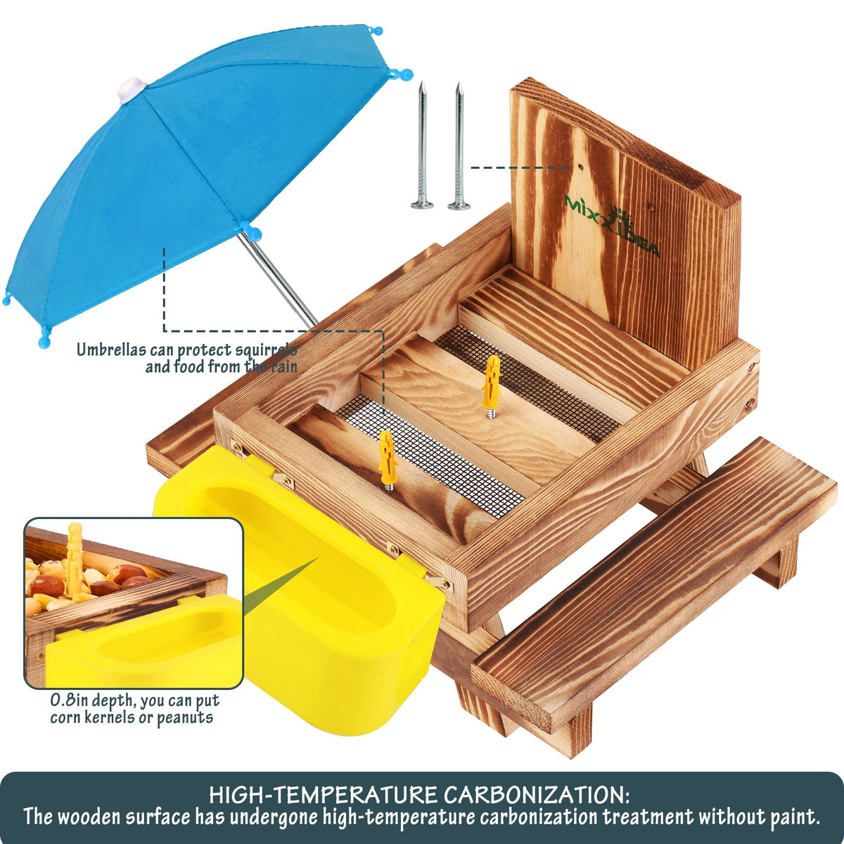 MIXXIDEA Squirrel Feeder Table with Umbrella adds shade and attention in the yard.