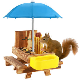 MIXXIDEA Squirrel Feeder Table with Water Bowl offers easy drink-and-snack access outdoors.