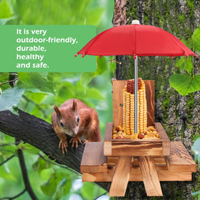 MIXXIDEA Squirrel Feeder two benches invite two squirrels to dine.