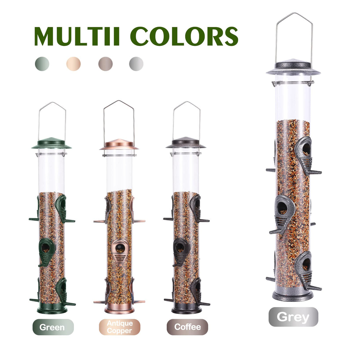 MIXXIDEA squirrel-proof design helps keep seed available for birds.