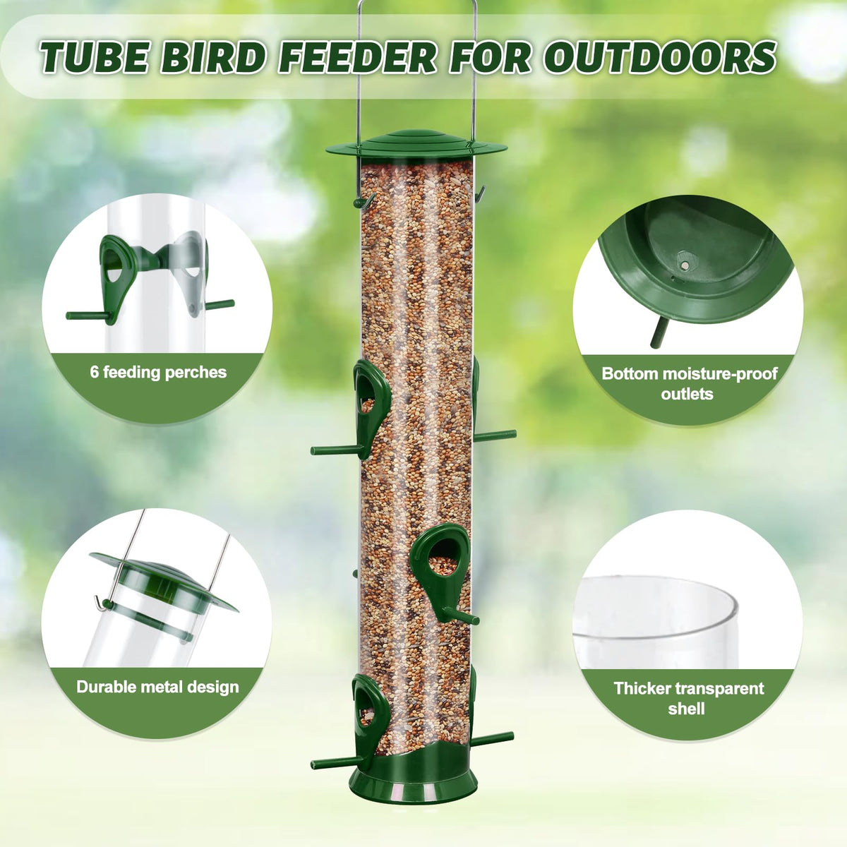 MIXXIDEA steel hanger keeps the feeder securely mounted outdoors.