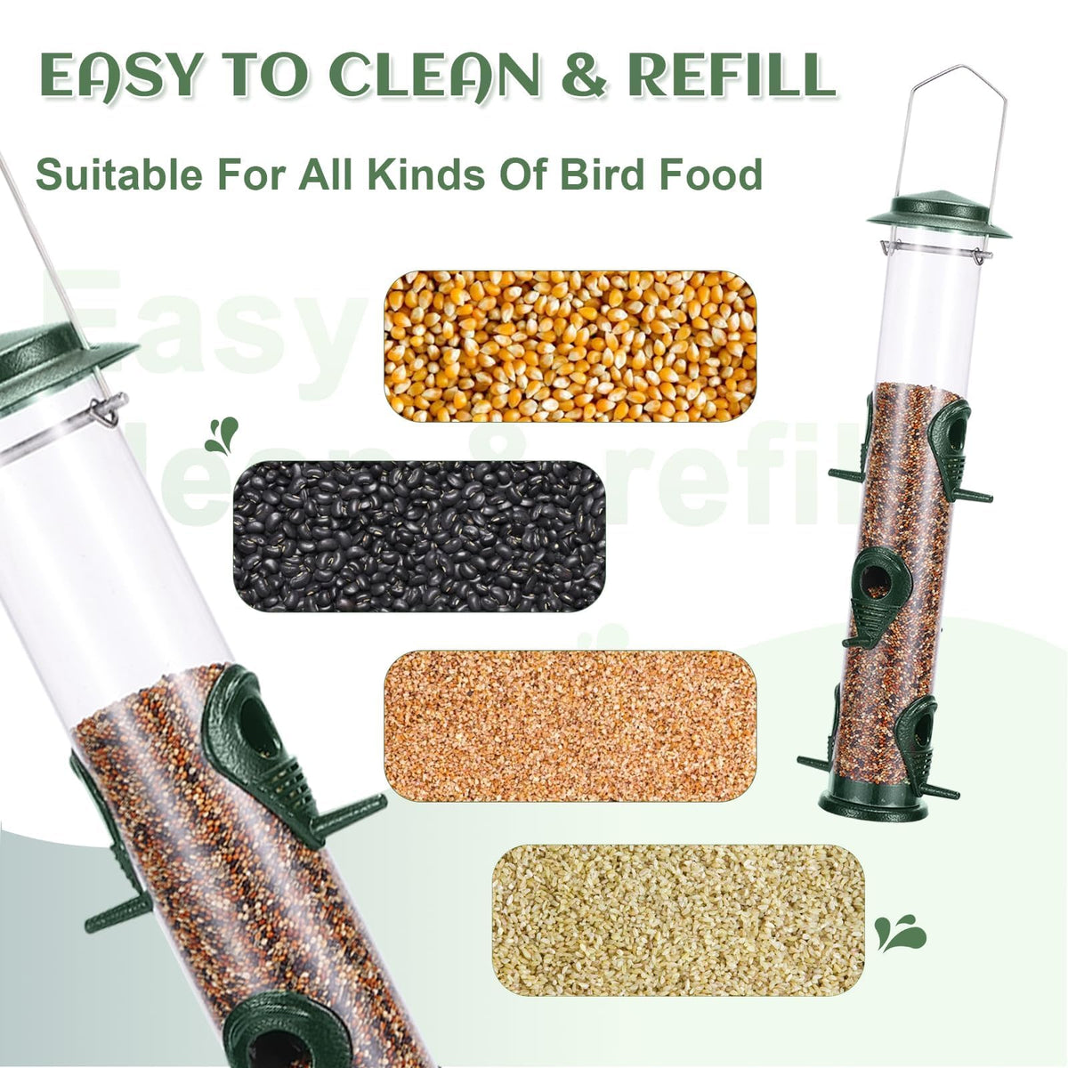 MIXXIDEA tube bird feeder with steel hanger for durable outdoor setup