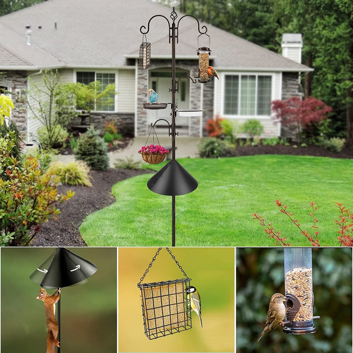 MIXXIDEA W-shaped hooks at top hold large feeders securely.