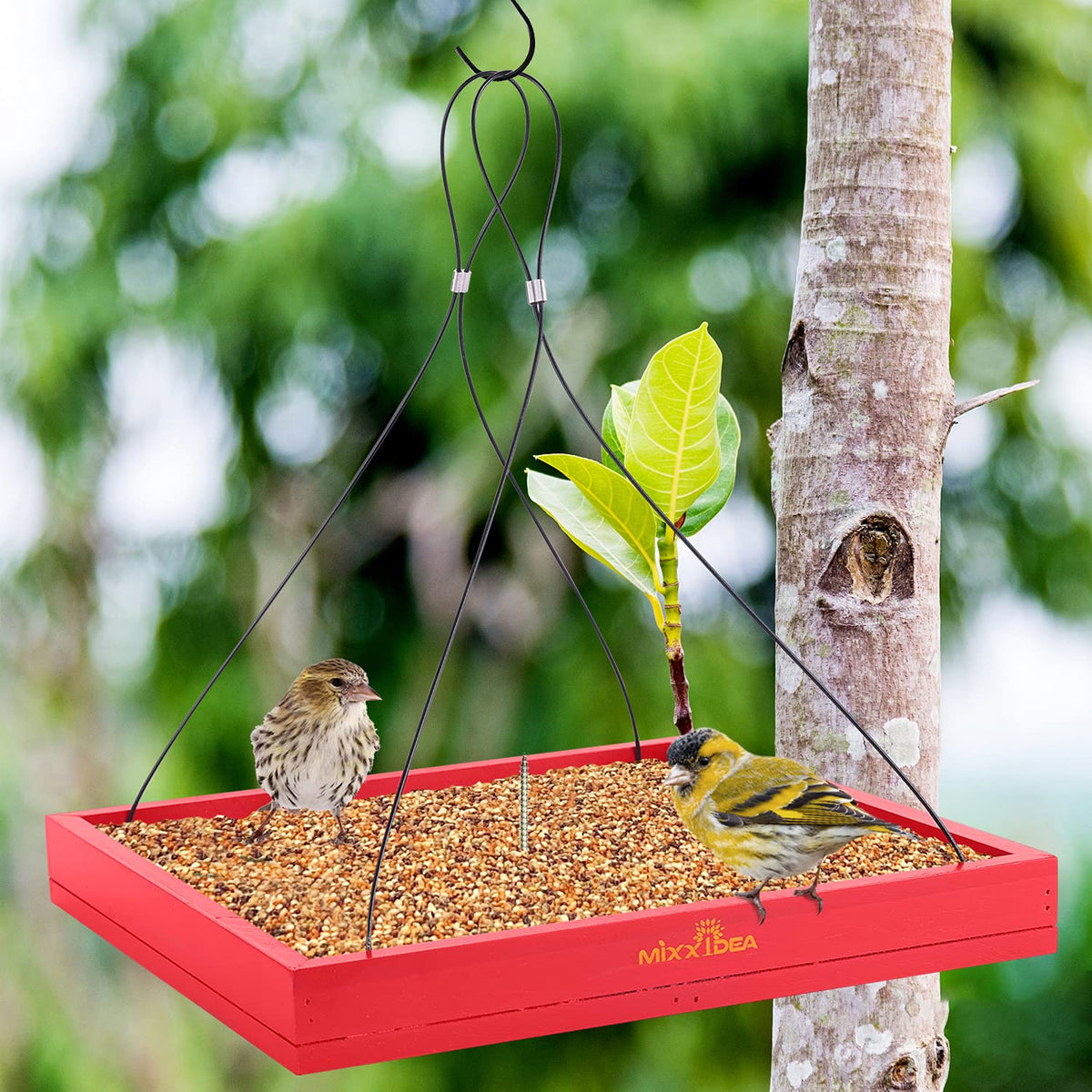 MIXXIDEA weather-resistant bird feeder tray stands up to rain and wind.