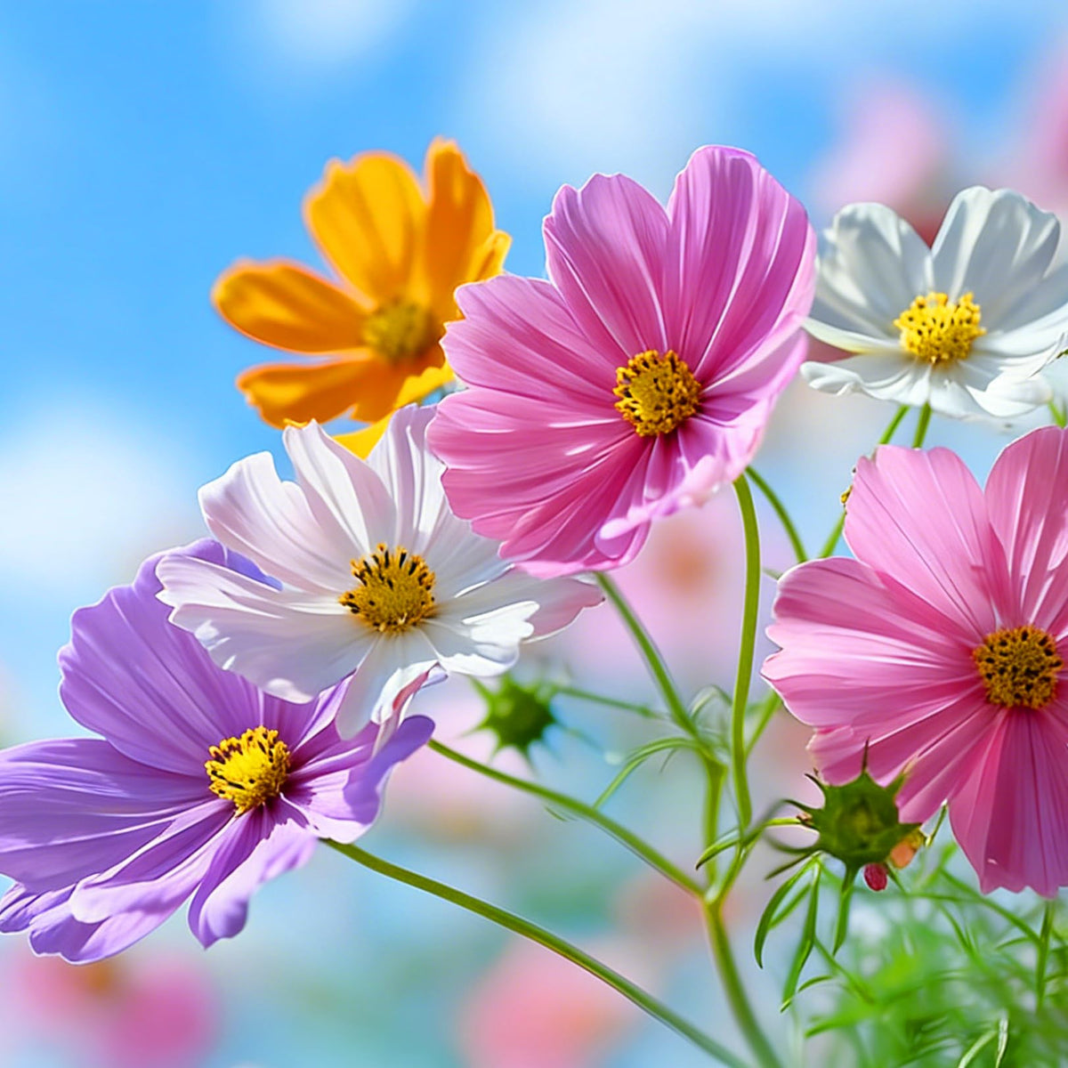 Mixrug drought-tolerant cosmos stems indicate resilient, low maintenance landscaping.