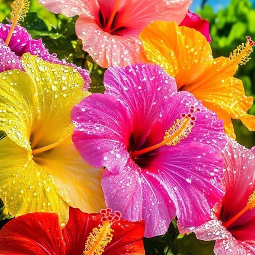 Mixrug hibiscus forms a deciduous shrub with dark green leaves