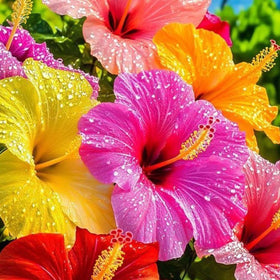 Mixrug hibiscus forms a deciduous shrub with dark green leaves