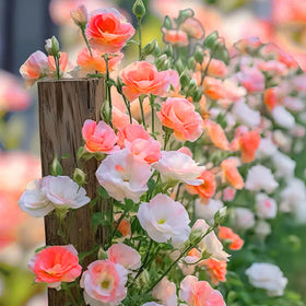 Dense lisianthus border filled with kaleidoscopic blossoms.