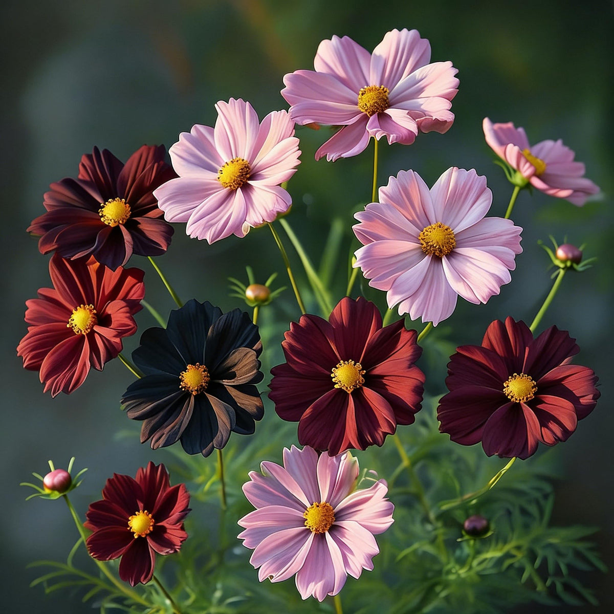 Mixrug mixed cosmos seeds closeup highlights diverse colors for vibrant beds.