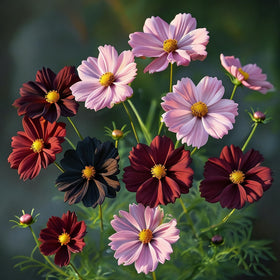 Mixrug mixed cosmos seeds closeup highlights diverse colors for vibrant beds.