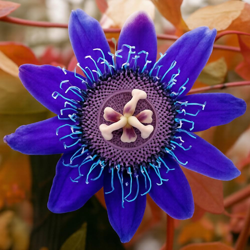 Mixrug passionflower vine growing on container trellis for space-saving growth.