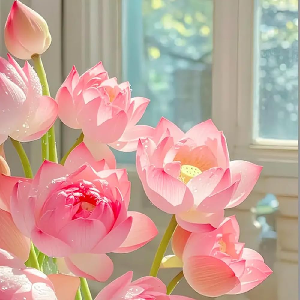 Mixrug pond decor with lotus blooms and tranquil water