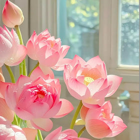 Mixrug pond decor with lotus blooms and tranquil water