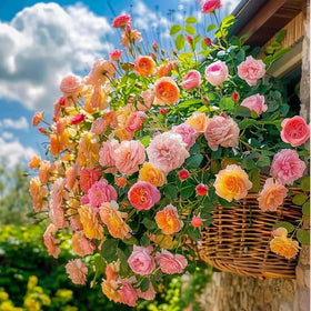 Mixrug roses in bloom enhance garden color and fragrance.