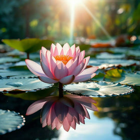 Mixrug water lily seeds in a decorative water garden setting