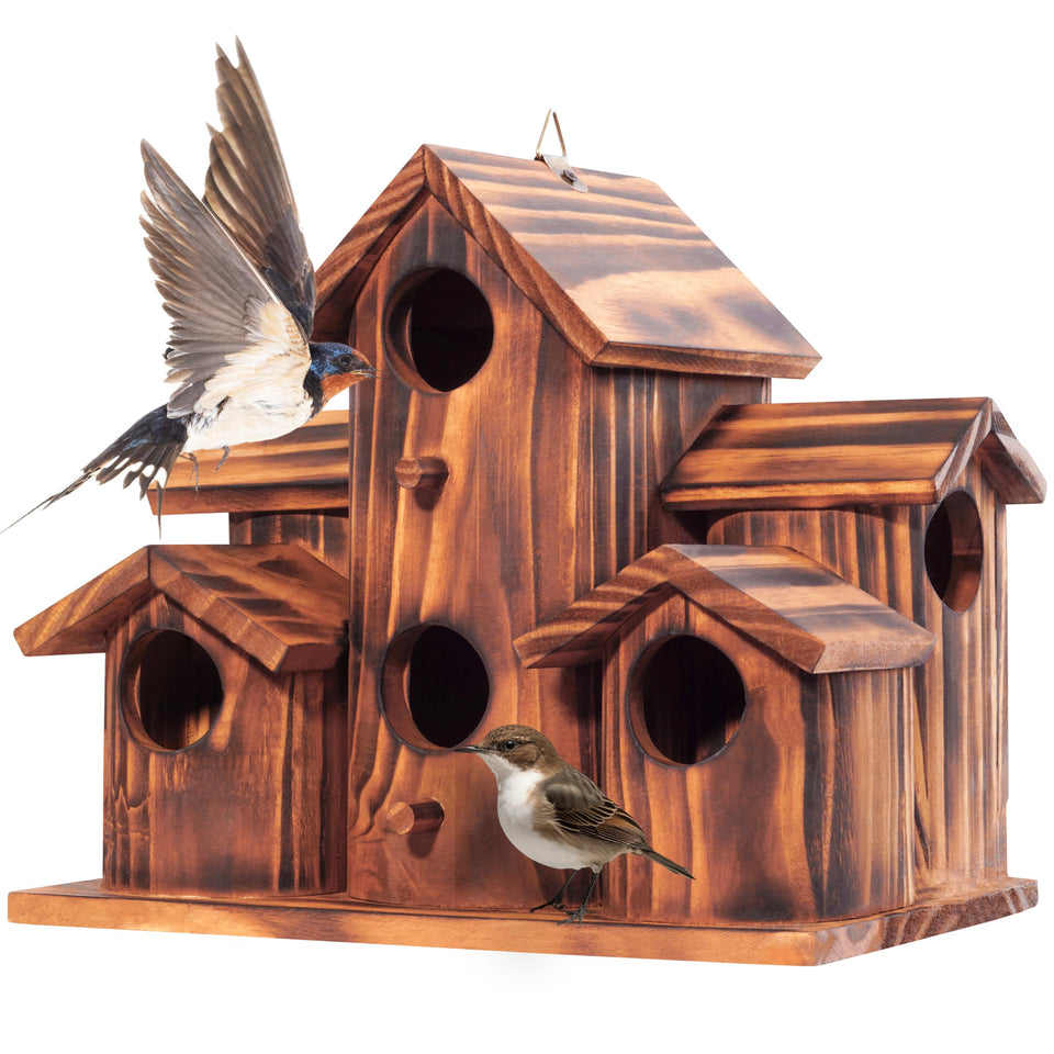 Mixumon wooden bird house with six rooms for multi-family nesting