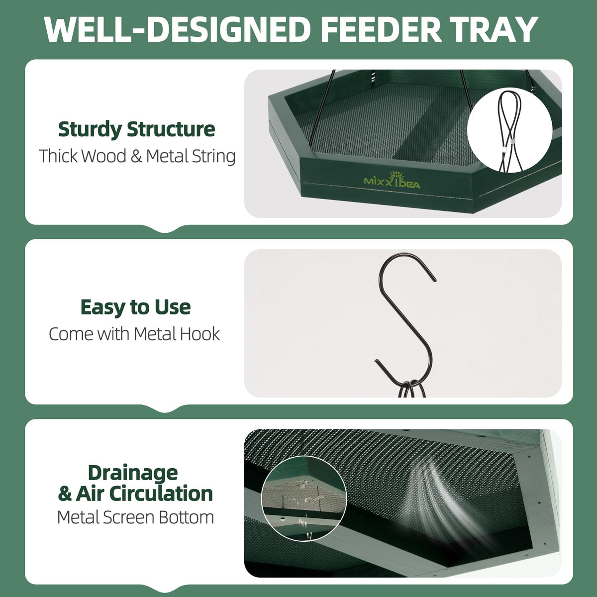 MIXXIDEA wooden seed tray with mesh promotes drainage while keeping seeds contained.