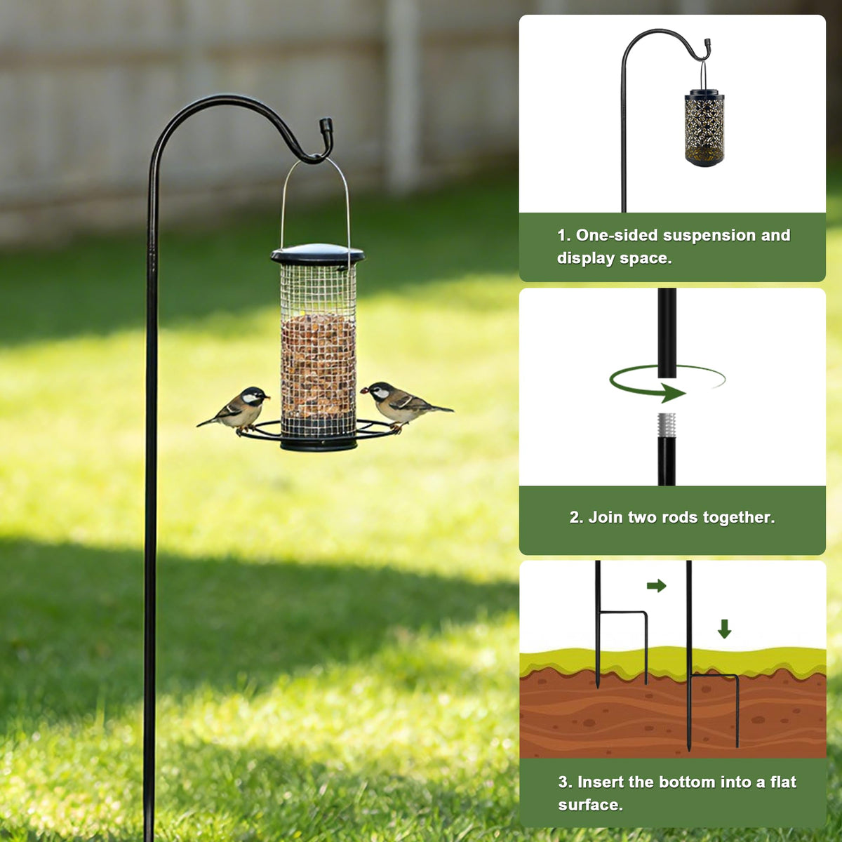 MIXXIDEA four-pack metal shepherd hooks deliver durable outdoor hanging options.