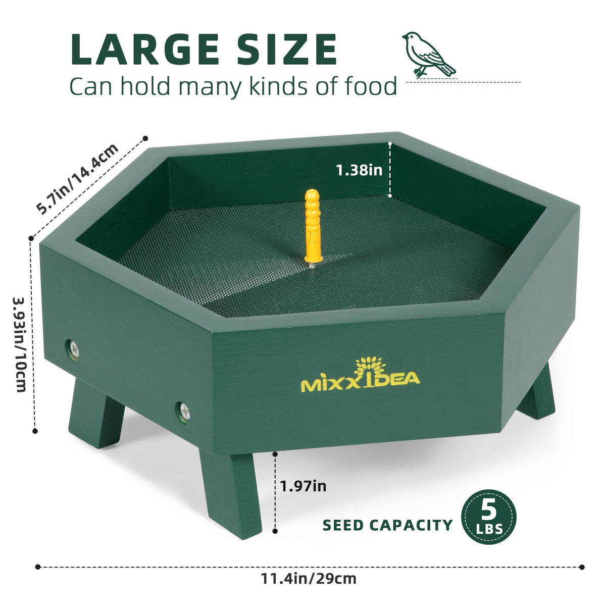 MIXXIDEA bird feeder with four wooden legs for stable outdoor use.