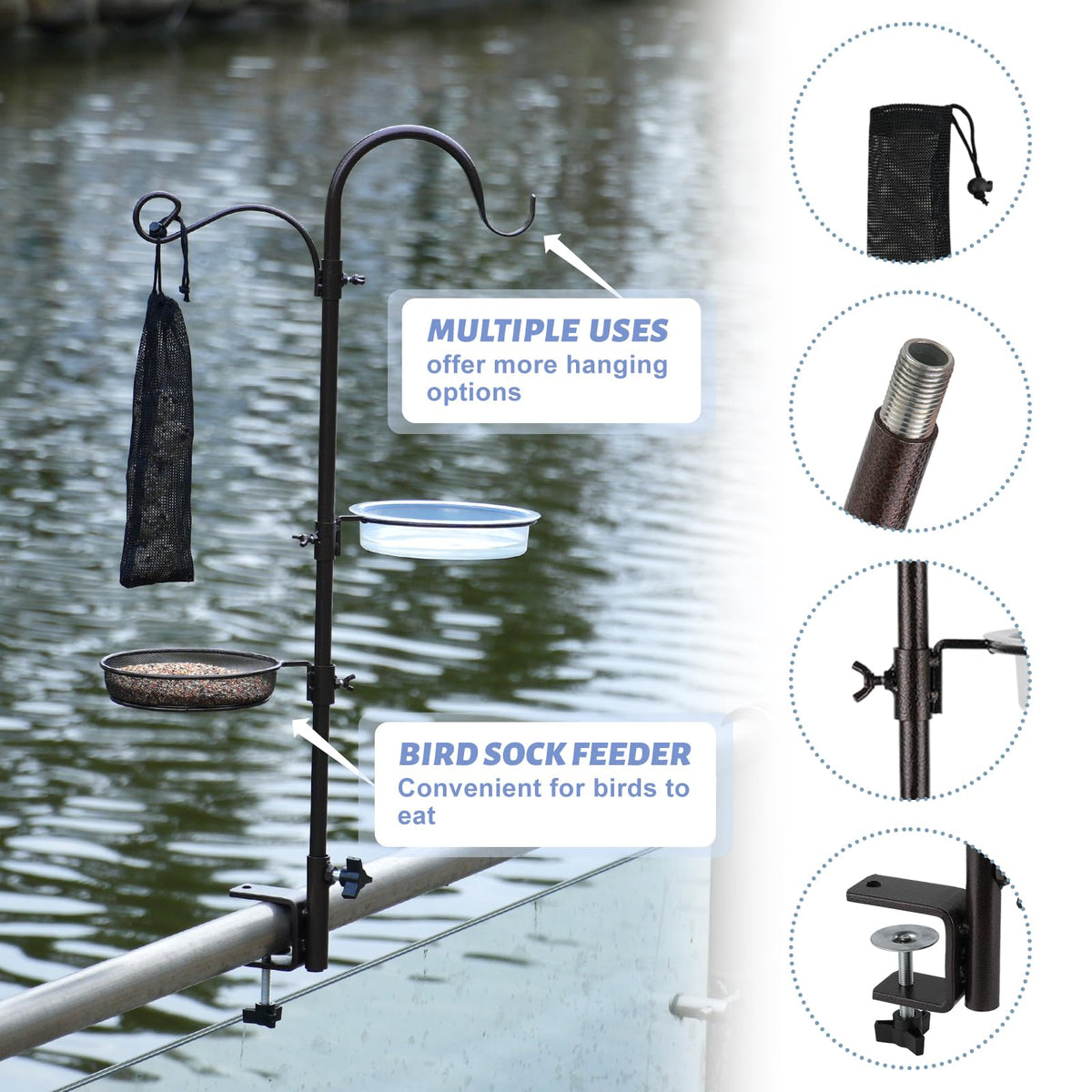 MIXXIDEA Deck Bird Feeding Station water bath supports hydration and bathing