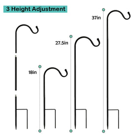 MIXXIDEA height adjustable shepherds hook shown at multiple heights for flexible gardening.