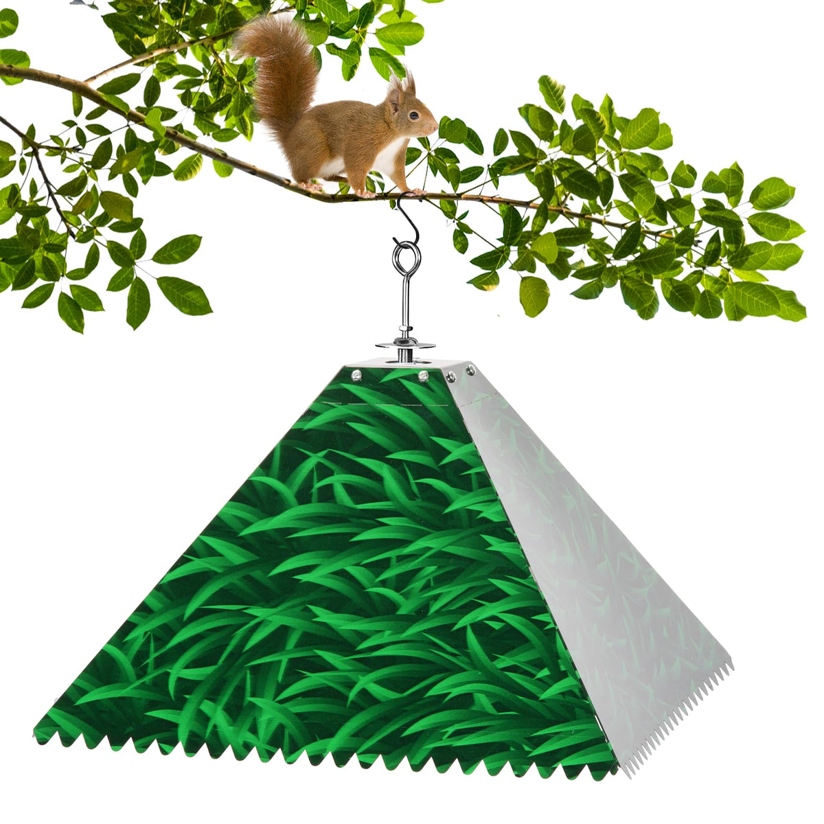 MIXXIDEA outdoor feeder guard blends with garden décor in green.