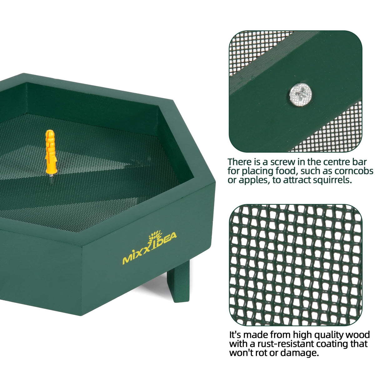 Central metal mesh allows feeding while protecting seed from moisture.