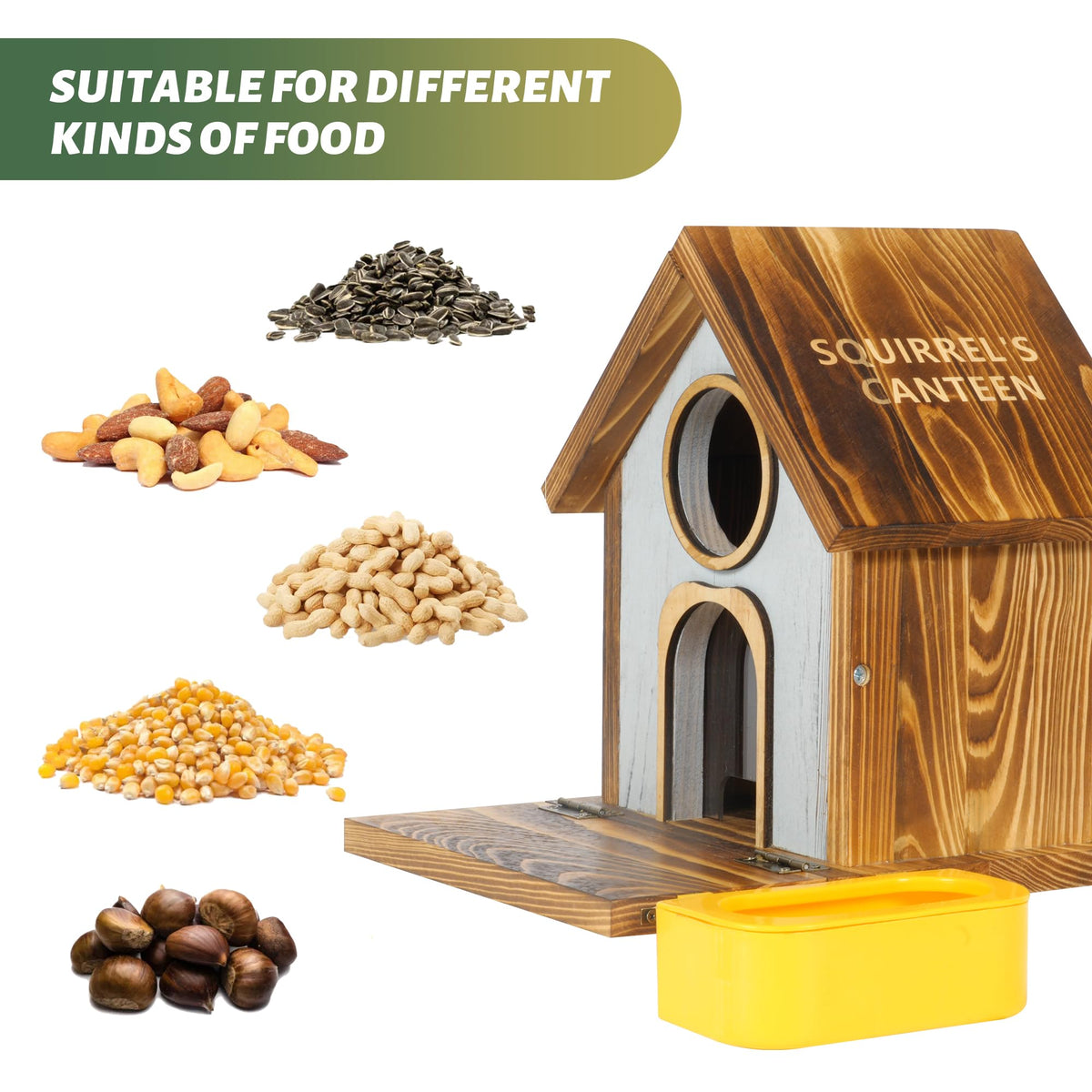 MIXXIDEA two-entry feeder invites squirrels with multiple food options.