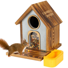 MIXXIDEA wooden squirrel feeder with large capacity for nuts and chestnuts, easy to mount.