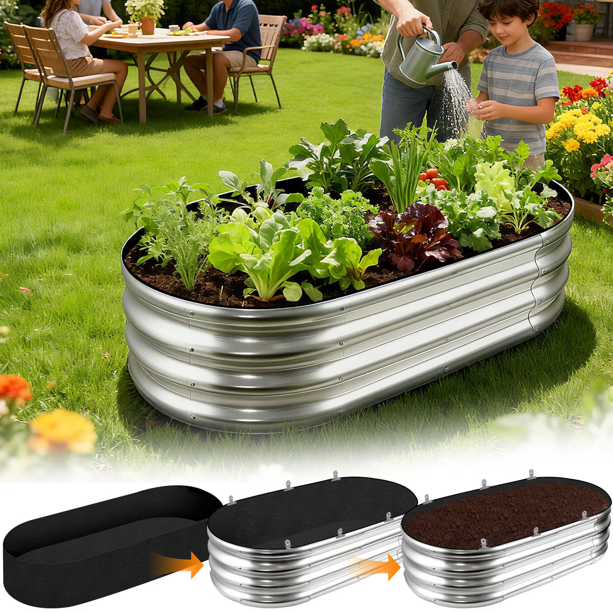 Mizelu liner protects bed frame from soil while supporting roots.