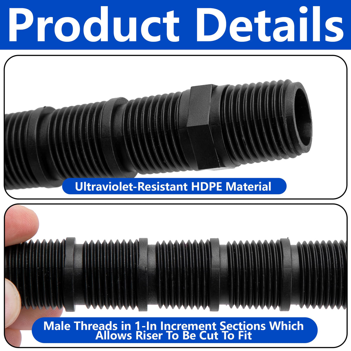 Mizelu male-thread riser connectors with 1-inch increments for easy customization.