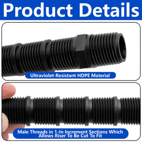 Mizelu male-thread riser connectors with 1-inch increments for easy customization.