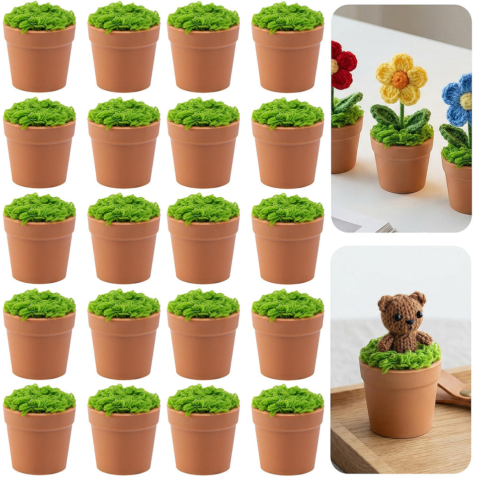 Mizelu mini pots knit-flower-display adds cozy desk decor for handmade blooms.