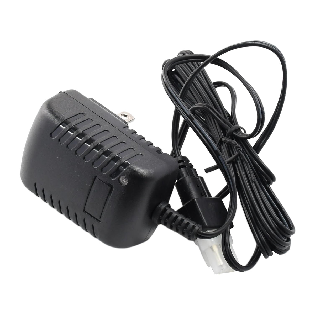 Mizoneparts 12V 2-pin charger, back label with compatibility details for Toro.